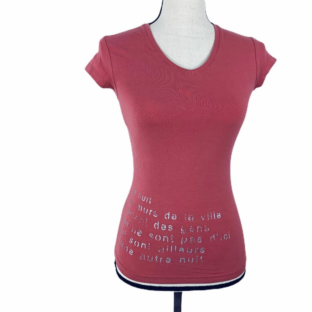 Magilla Stretch Top Women Sz Small Cap Sleeve Form Fitting Italy Graphic Print